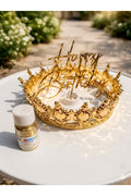 Gold Pasta Tacı seti , Happy birthday gold pleksi ,Yenilebilir gold sim ve Taç