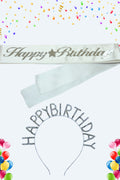 Happy Birthday Yazılı Kuşak Ve Taşlı Taç & Beyaz Gümüş Kuşak Taşlı Gümüş Taç