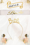 Bride Metal Taç ve Kuşak Seti & Bekarlığa Veda Partisi & Beyaz Altın Kuşak Altın Taç
