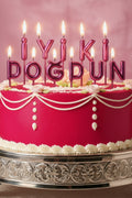 Pembe İyiki Doğdun Yazılı Pasta Mumu Doğum Günü Pasta Mumu Yaş Doğum Günü Mumu