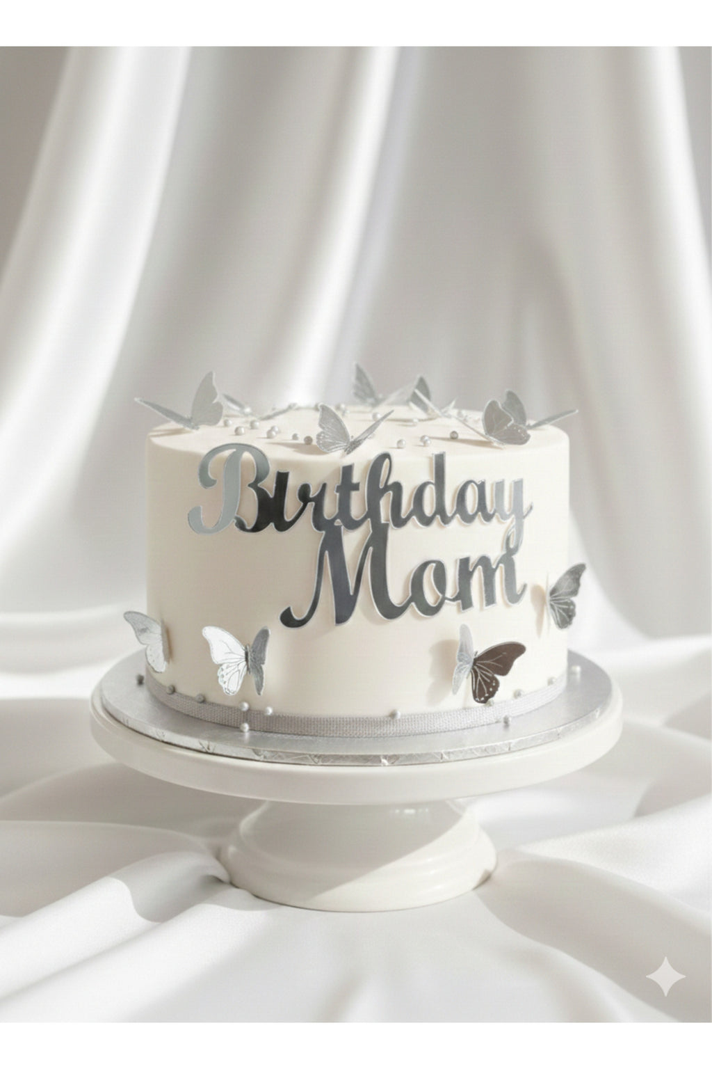 BİRTHDAY MOM PASTA YAZISI VE GOLD KELEBEKLİ PASTA SÜSÜ