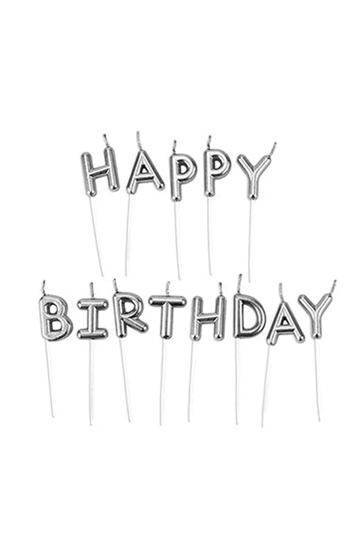 Happy Birthday Doğum Günü Gümüş Mum Set