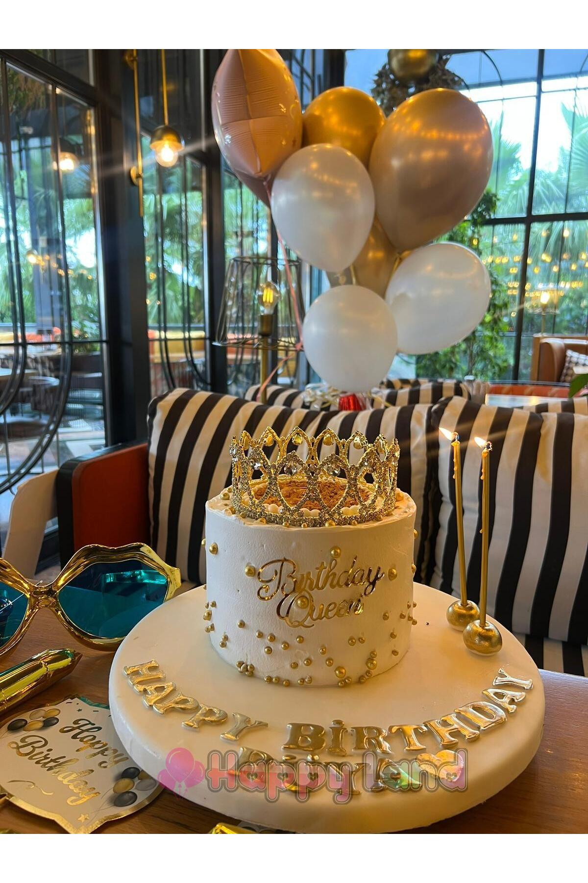 Gümüş Pasta Tacı Seti ( PastaTacı , Birthdayqueen gümüş pastapleksisi , gümüşpasta simi )