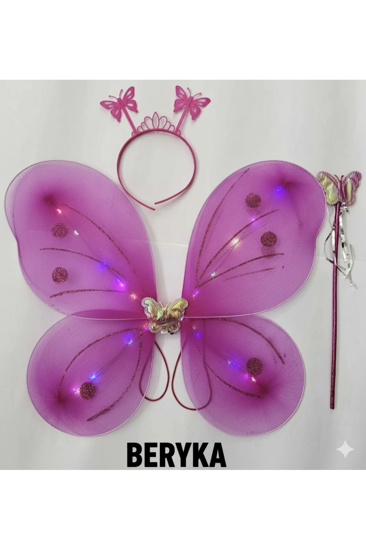 LED Işıklı Kelebek kanatlar fuşya - 2-10 Yaş Kız Çocuk