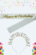 Happy Birthday Yazılı Kuşak Ve Taşlı Taç & Beyaz Altın Kuşak Taşlı Altın Taç