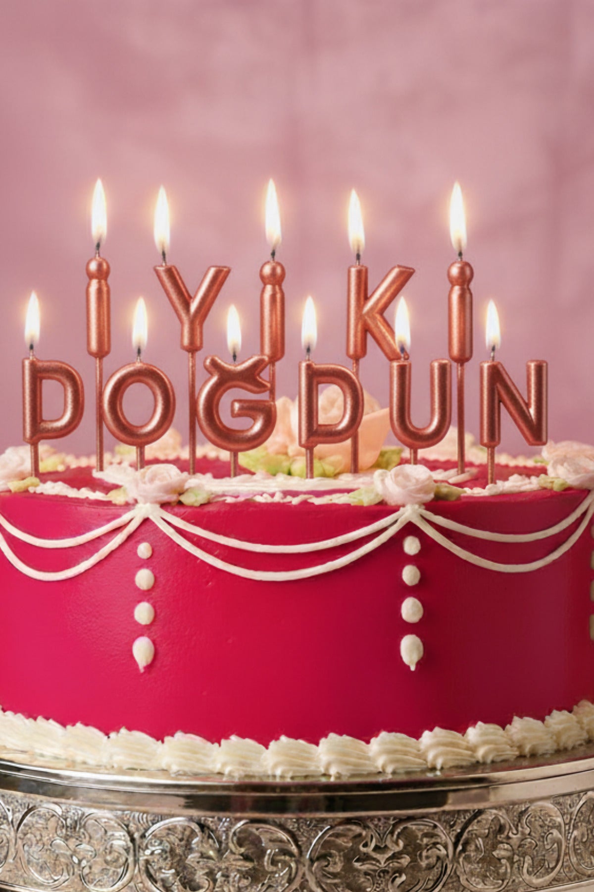 Rose Gold İyiki Doğdun Yazılı Pasta Mumu Doğum Günü Pasta Mumu Yaş Doğum Günü Mumu