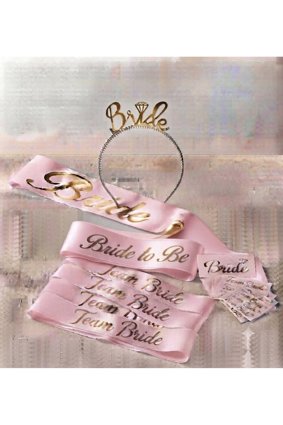 BRİDE TO BE KUŞAK TAÇ 10 SATEN BİLEKLİK 10 DÖVME