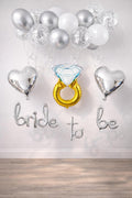 Bride To Be El Yazısı, Tek Taş Yüzük Ve Kalp Folyo Balonlu Gümüş Set
