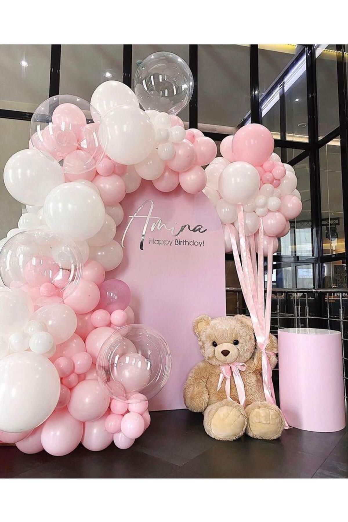 Parti Setim^^ Macaron Pembe* Beyaz 100'lü Balon Zinciri Seti