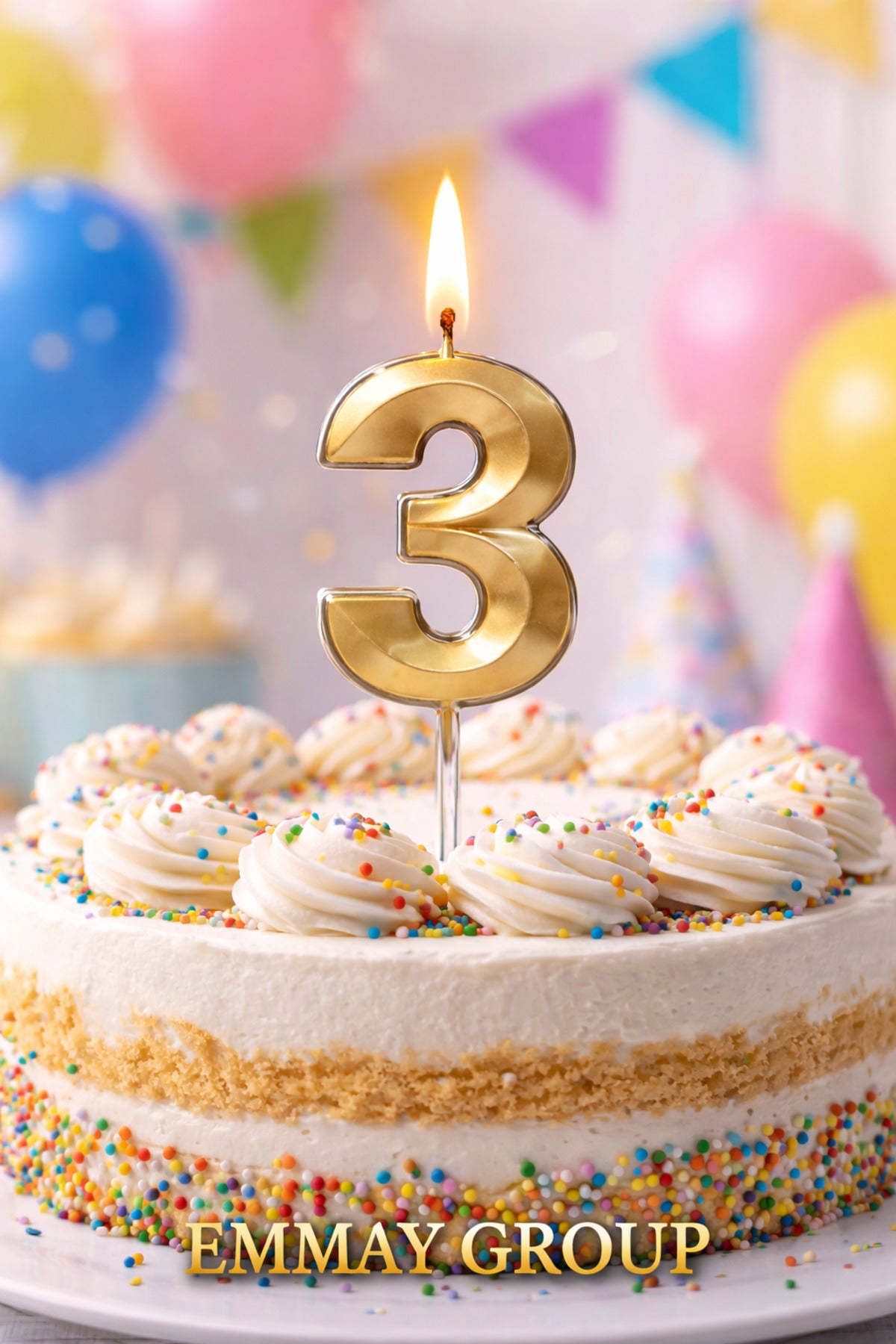 3 Yaş Rakam Mum GOLD, BÜYÜK BOY, 14,5cm, Doğum Günü, İyi ki Doğdun, İYİ KALİTE, Altın Sarısı