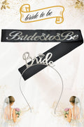 Bride To Be Metal Taç ve Kuşak Seti & Bekarlığa Veda Partisi & Siyah Gümüş Kuşak Gümüş Taç