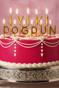 Gold İyiki Doğdun Yazılı Pasta Mumu Doğum Günü Pasta Mumu Yaş Doğum Günü Mumu