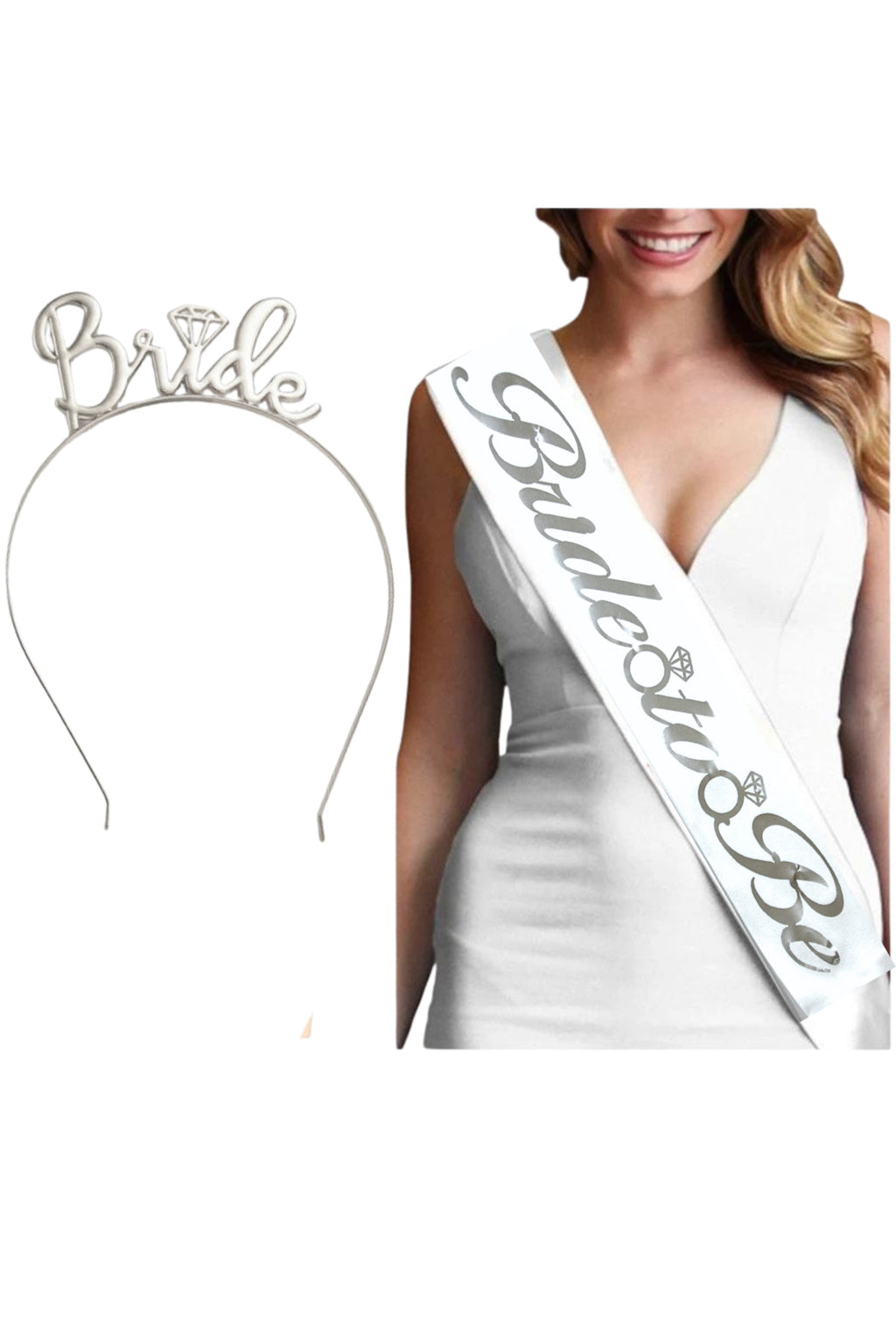 Bride To Be Metal Taç ve Kuşak Seti & Bekarlığa Veda Partisi & Beyaz Gümüş Kuşak Gümüş Taç