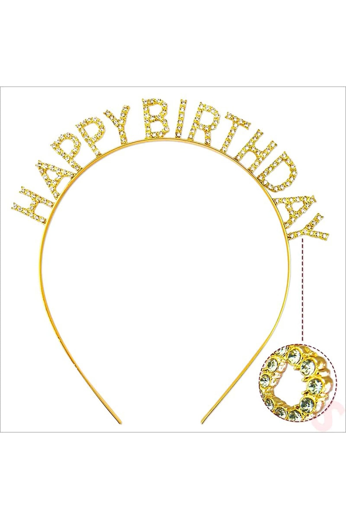 Altın Gold Renk Kristal Taşlı Parlak Happy Birthday Taç 16x17 Cm - 1OL8421-1244