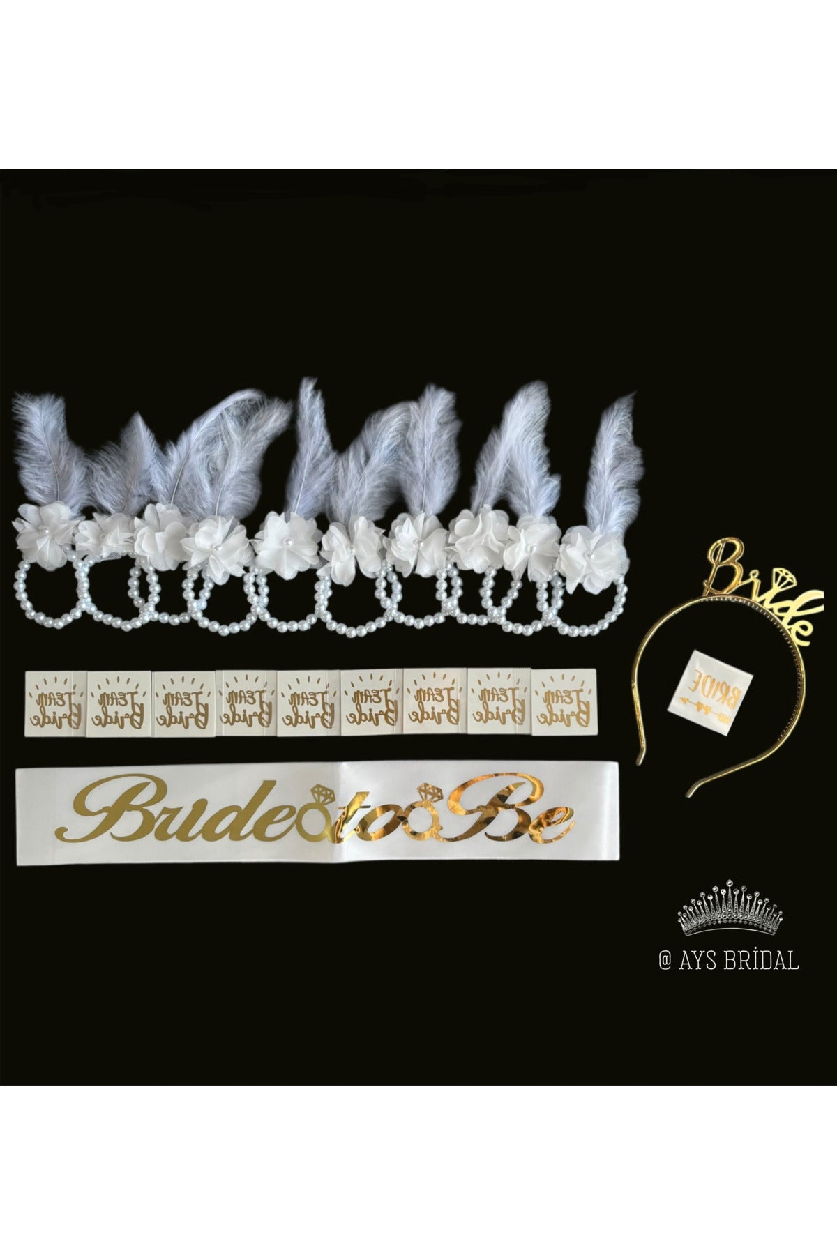 Beyaz Bride To Be Nedime Bileklik ve Dövme, Gelin Taç Kuşak Bekarlığa Veda