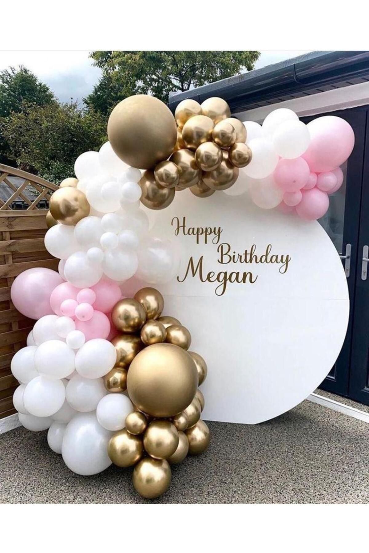 Parti Setim^^ Gold Krom* Macaron Pembe* Beyaz 100'lü Balon Seti