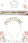 Mom To Be Metal Taç Ve Kuşak & Baby Shower Set & Pembe Altın Kuşak Taşlı Altın Taç
