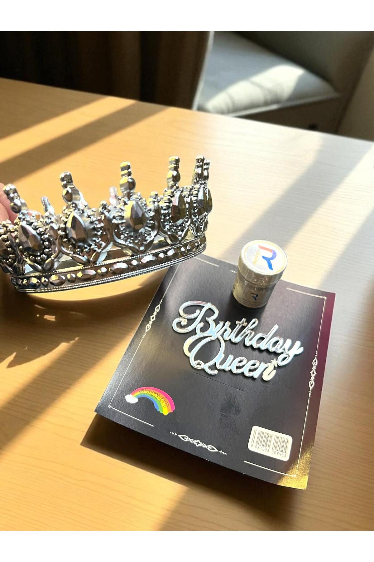 Gümüş Pasta Tacı Seti ( PastaTacı , Birthdayqueen gümüş pastapleksisi , gümüşpasta simi )